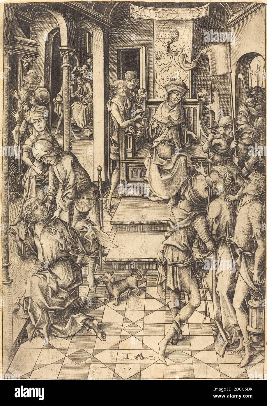 Israhel van Meckenem, (artist), German, c. 1445 - 1503, Christ before Annas, Twelve Scenes of the Pasion, (series), c. 1480, engraving Stock Photo