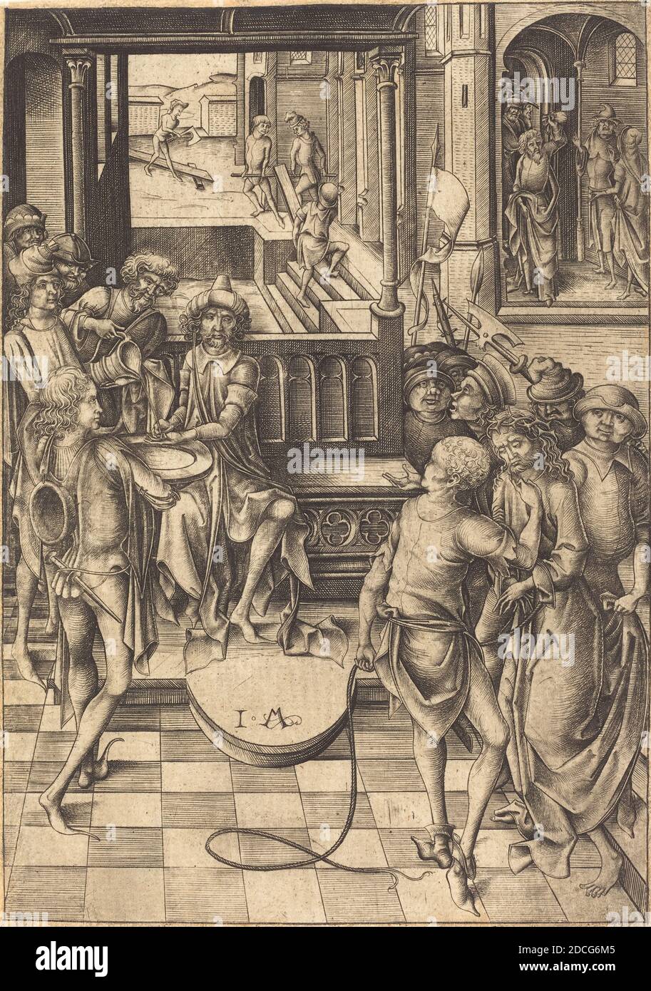 Israhel van Meckenem, (artist), German, c. 1445 - 1503, Christ before Pilate, Twelve Scenes of the Pasion, (series), c. 1480, engraving Stock Photo