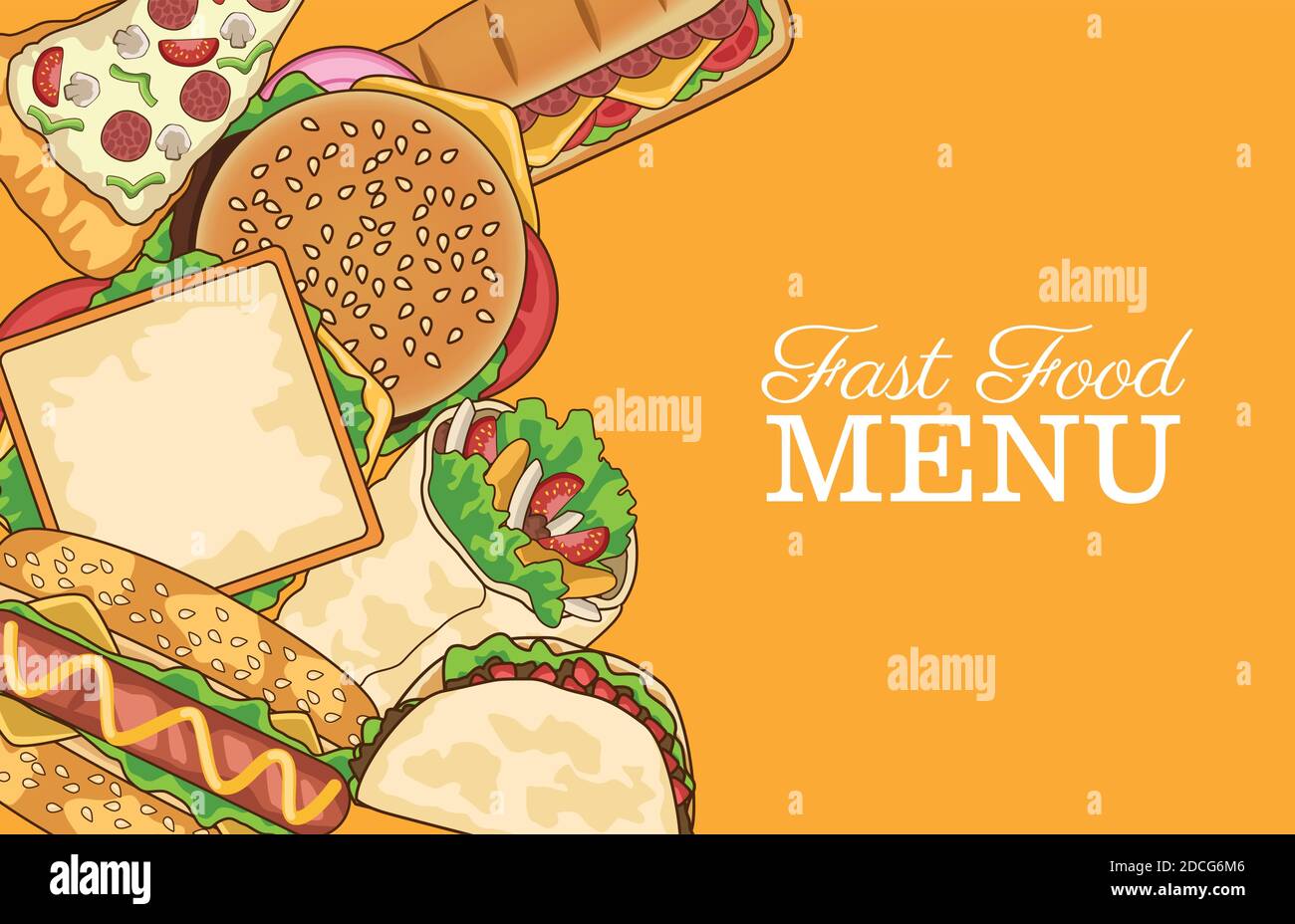 delicious fast food menu and lettering in yellow background vector  illustration design Stock Vector Image & Art - Alamy
