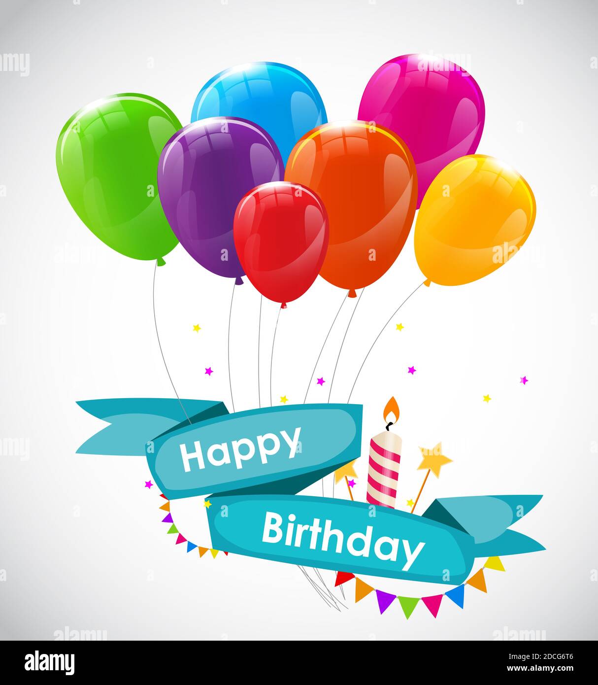 Happy Birthday Card Template with Balloons Illustration Stock Photo - Alamy