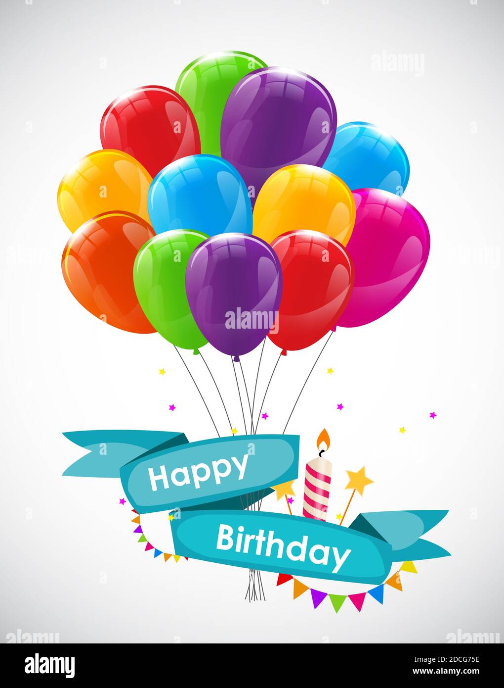 Happy Birthday Card Template with Balloons Illustration Stock Photo - Alamy