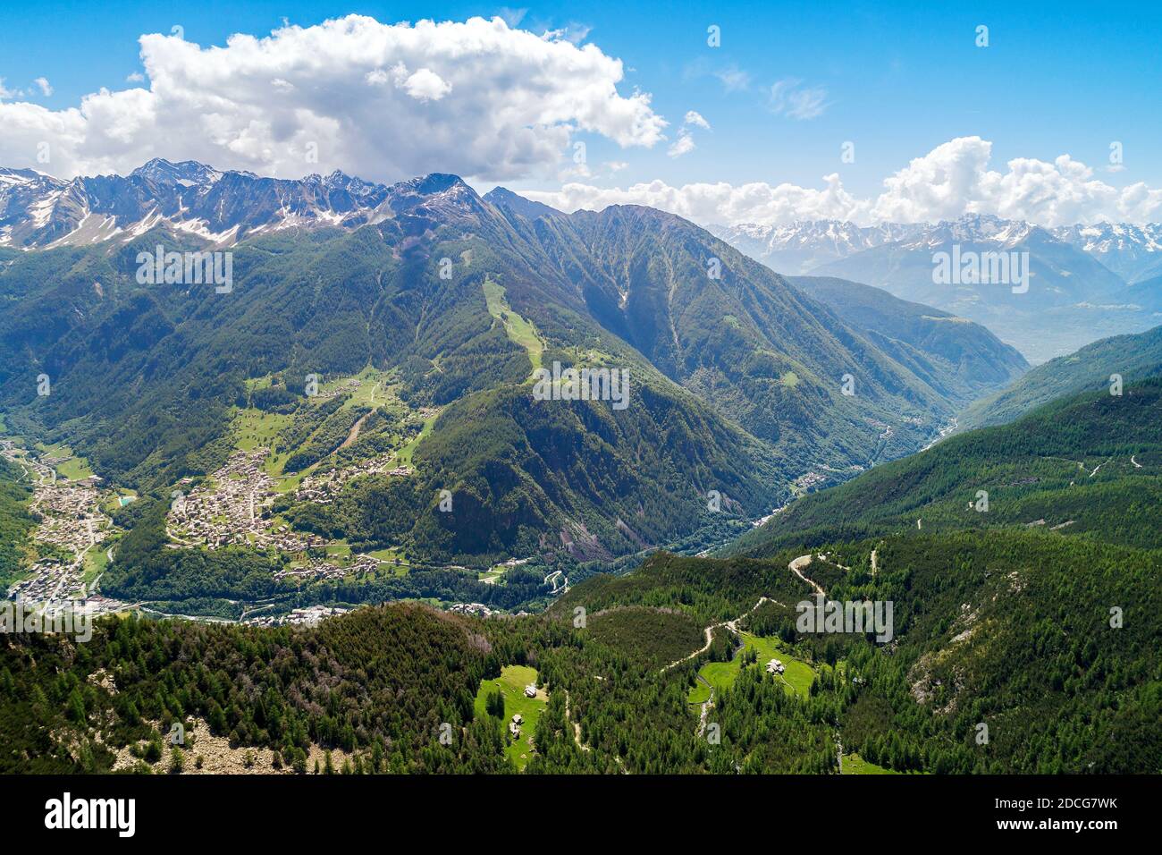 Valmalenco (IT), Aerial overview from the Church Lakes Stock Photo