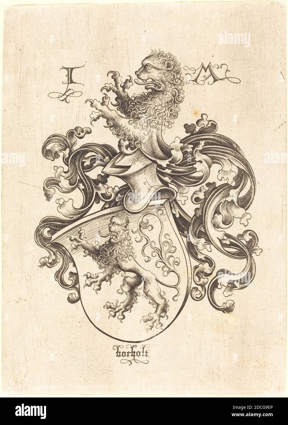 Israhel van Meckenem, (artist), German, c. 1445 - 1503, Coat of Arms with Lion, c. 1480/1490, engraving Stock Photo
