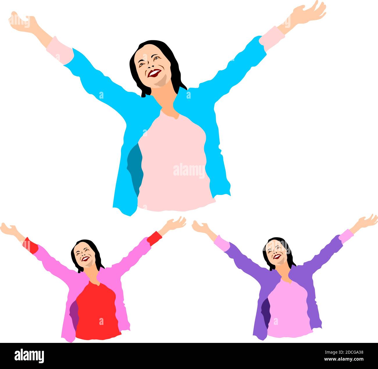 vector of a lady in joy, cheerful, relieved, free Stock Vector