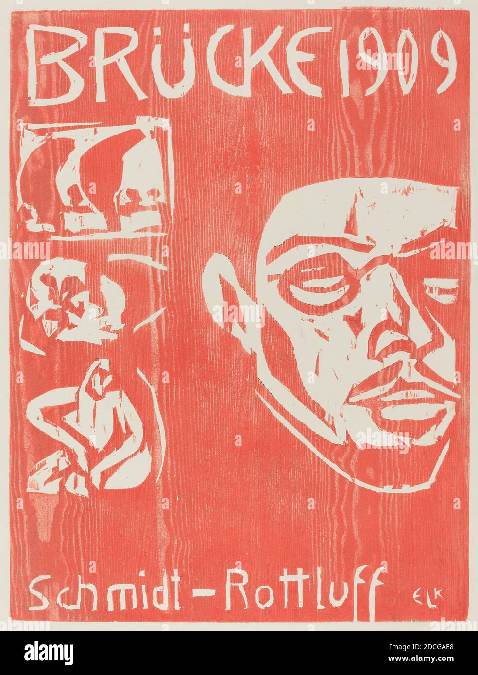 Ernst Ludwig Kirchner, (artist), German, 1880 - 1938, Cover of the Fourth Yearbook of the Artist Group the Brucke, 1909, woodcut in red Stock Photo