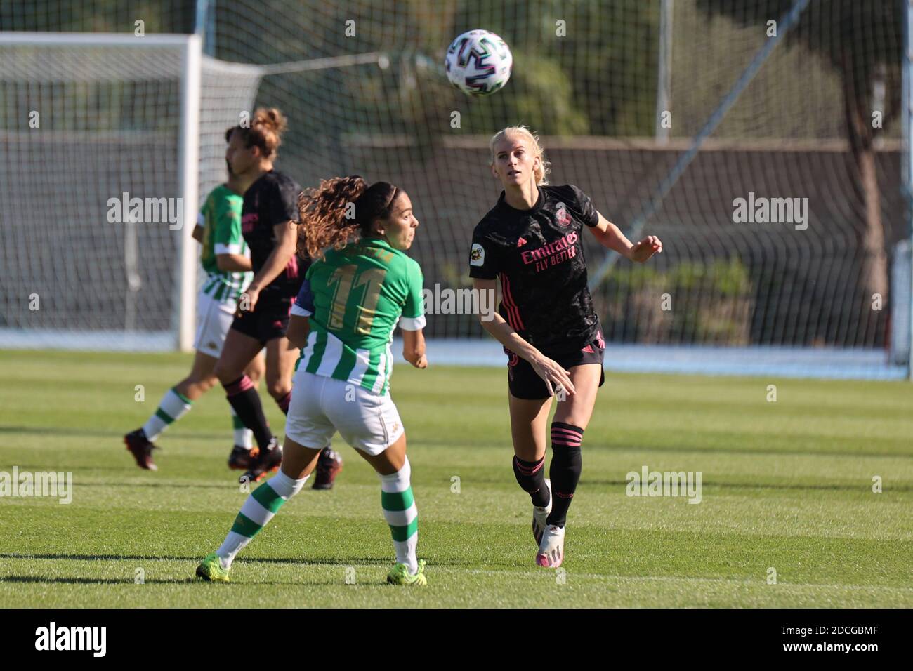 Sevilla, Spain. 21st Nov, 2020. Sofia Jakobsson of Real Madrid in action with Nuria Ligero of Real Betis during the Primera Iberdrola match between Real Betis and Real Madrid at Ciudad Deportiva Luis del Sol in Sevilla, Spain. Credit: Jose Luis Contreras/DAX/ZUMA Wire/Alamy Live News Stock Photo