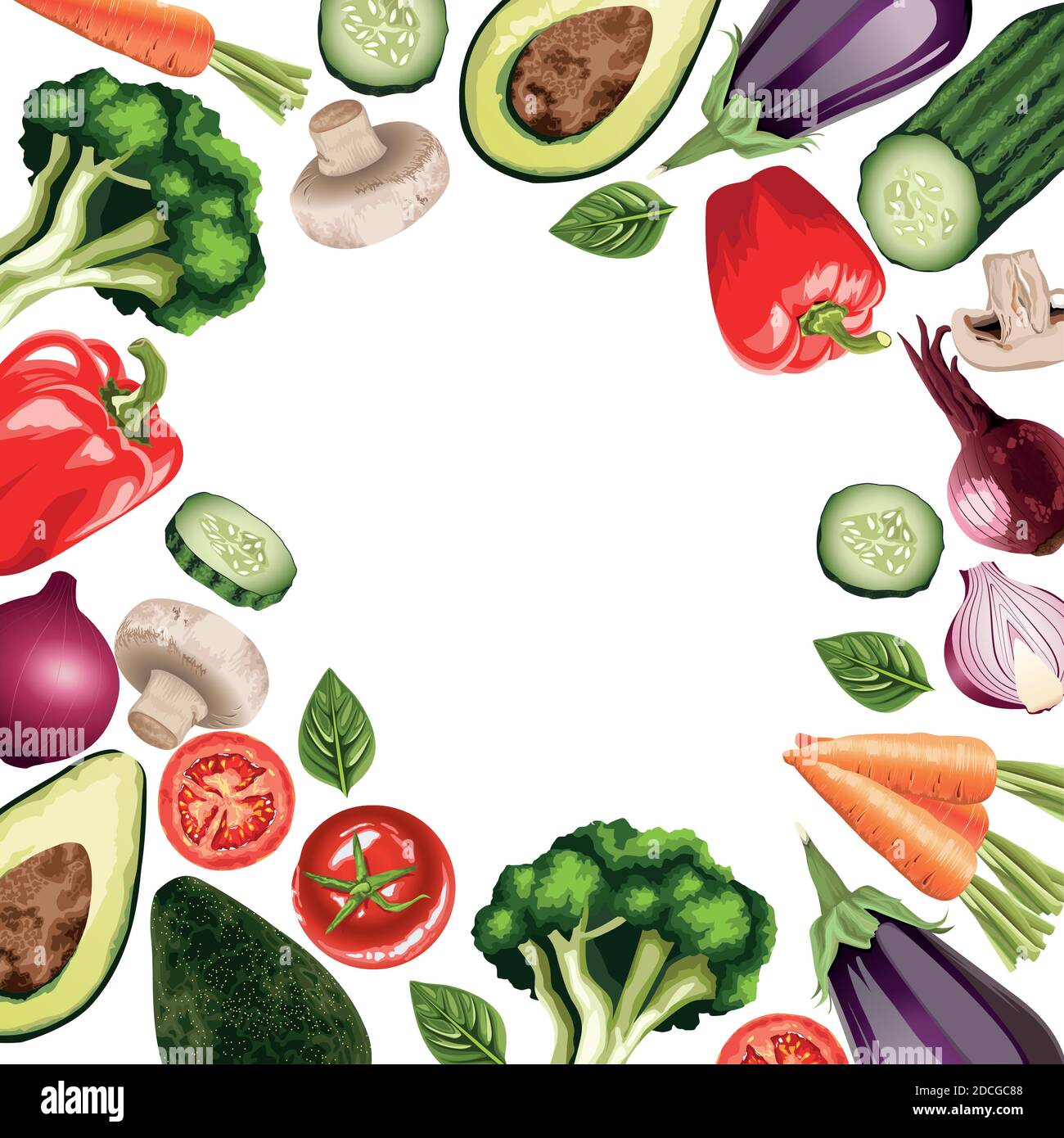 set of fresh vegetables around frame vector illustration design Stock ...
