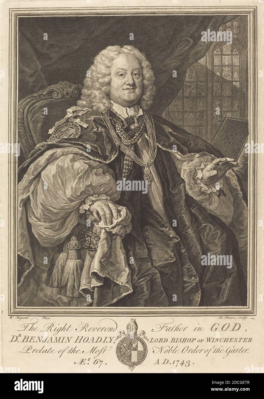Bernard Baron, (artist), French, 1696 - 1762, William Hogarth, (artist after), English, 1697 - 1764, Bishop Hoadly, 1743, engraving Stock Photo