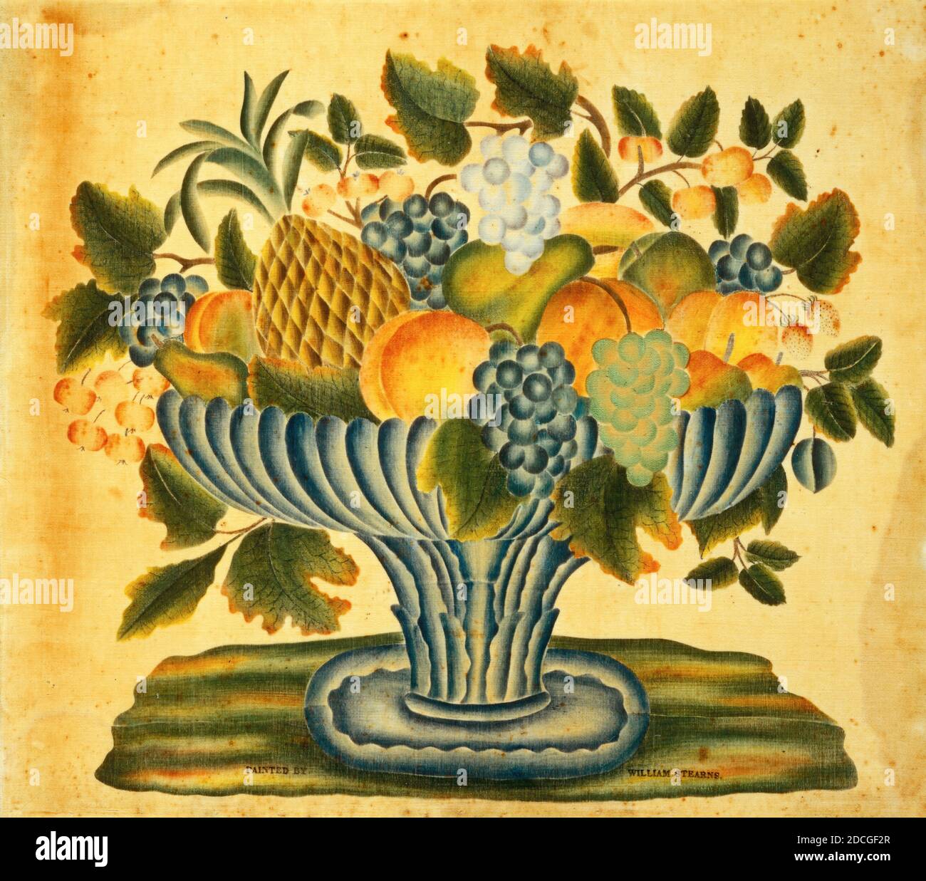 William Stearns, (artist), American, active c. 1830/1840, Bowl of Fruit, c. 1830/1840, watercolor on velveteen (theorem painting), overall: 47.3 x 52.7 cm (18 5/8 x 20 3/4 in.), framed: 53.9 x 59.3 x 3.1 cm (21 1/4 x 23 3/8 x 1 1/4 in Stock Photo