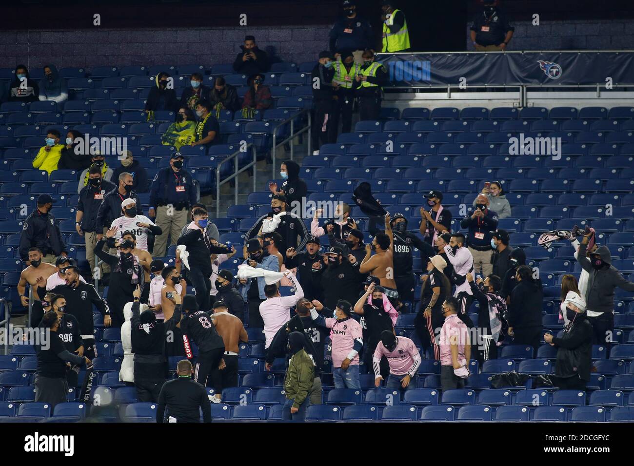 Nashville, TN, USA. 20th Nov, 2020. Inter Miami fans mass as they cheer during the MLS Cup Playoffs Eastern Conference Play-In game between Nashville SC and Inter Miami, November 20, 2020 at Nissan Stadium Credit: Action Plus Sports/Alamy Live News Stock Photo