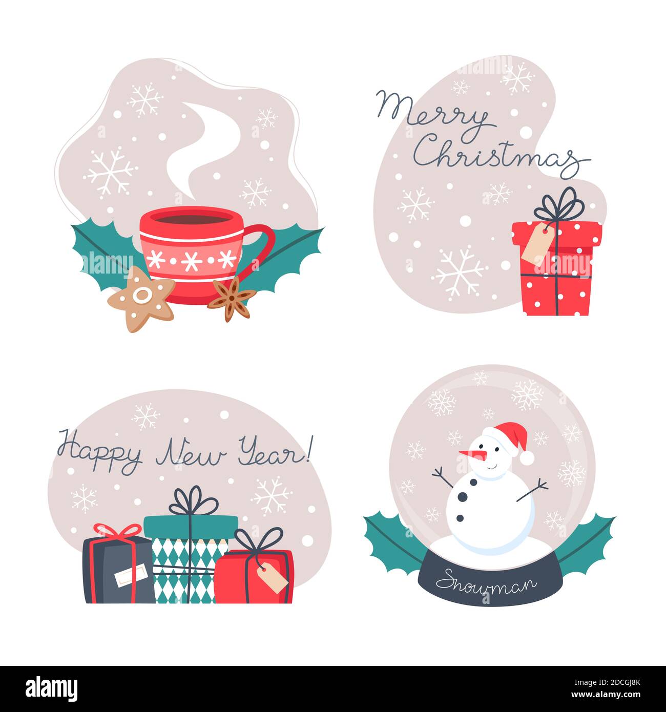 Set of vector illustrations for winter cards for Christmas and New Year ...