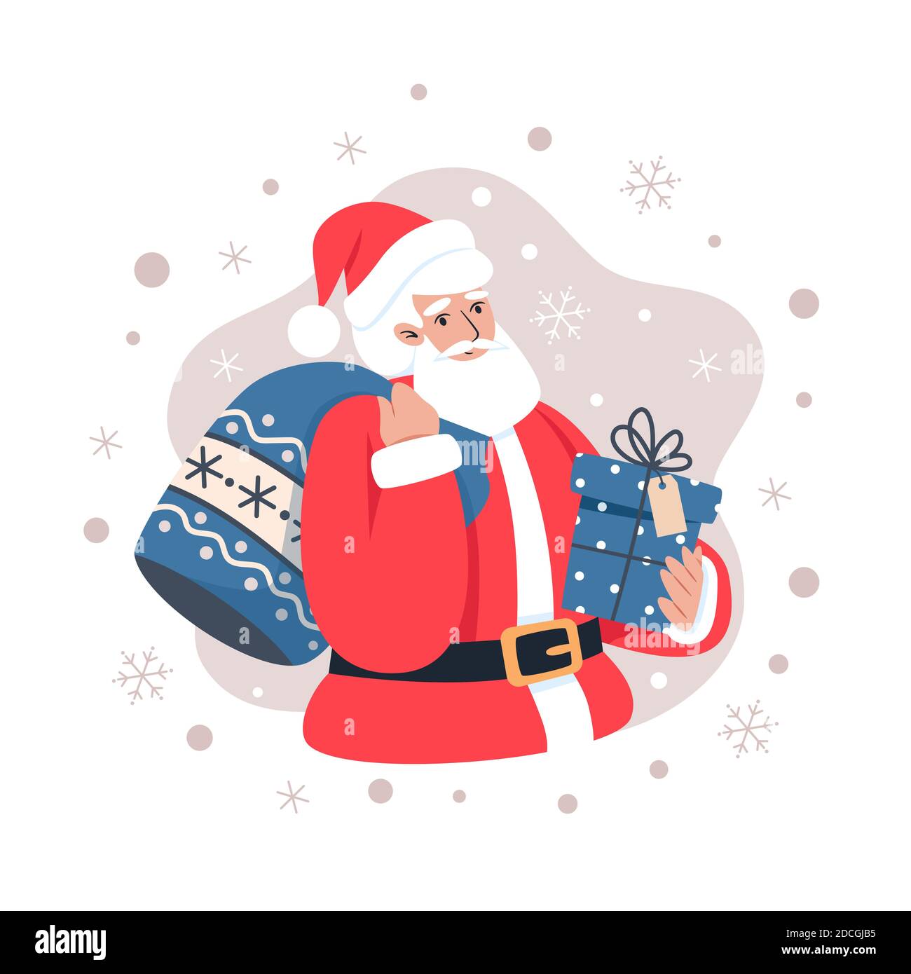 Santa Claus with gifts, vector illustration in flat style Stock Vector ...