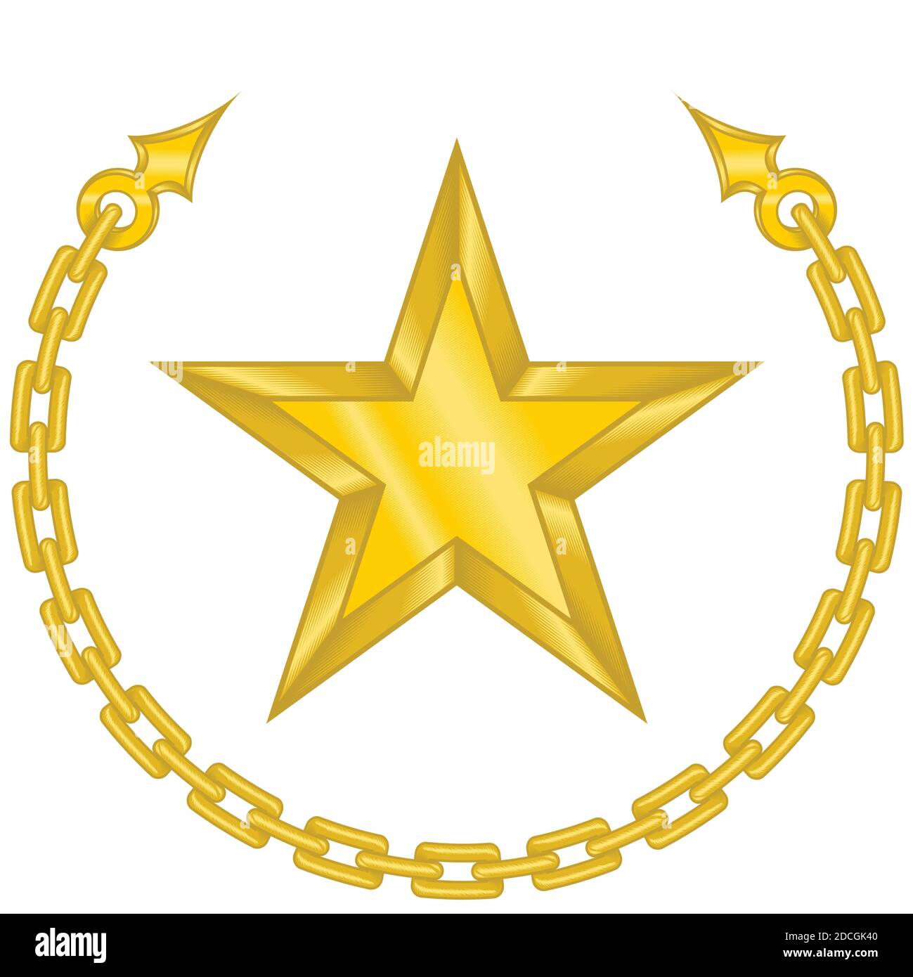 Vector design of a star surrounded by chain in gold color. All on white background. Stock Vector
