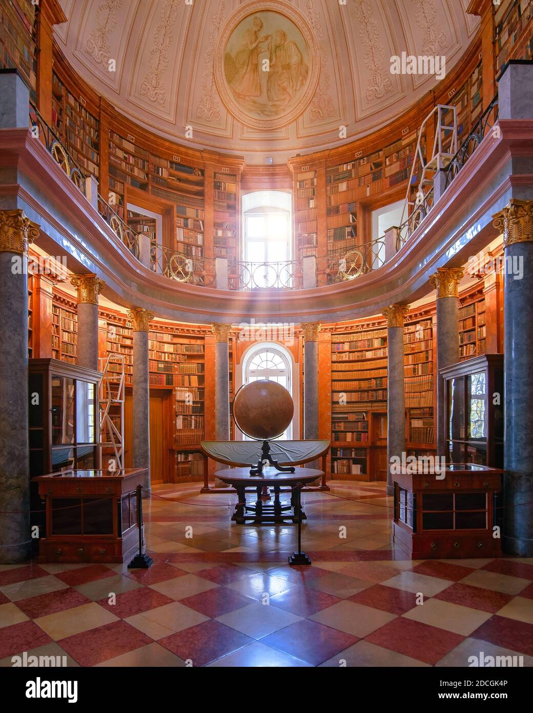 Library of Pannonhalma Archabbey in Hungary. Amazing frescos old wood book shelfs and much more historical religious  relicvies Stock Photo