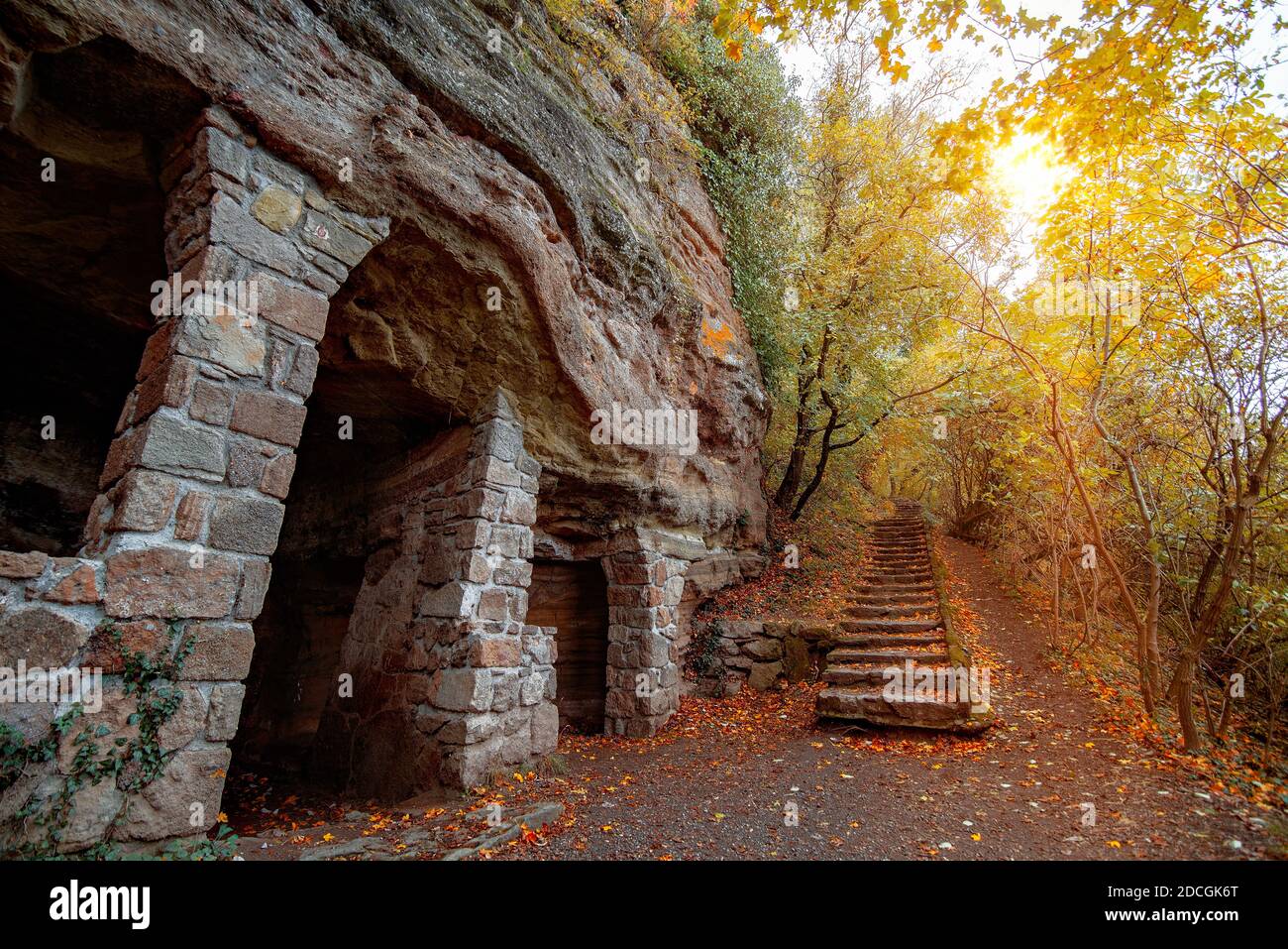 Monk caves Thihany hills Hungary. This amazing place there is next to lake Balaton. Fantastic historical medival caves where monks used to live Stock Photo