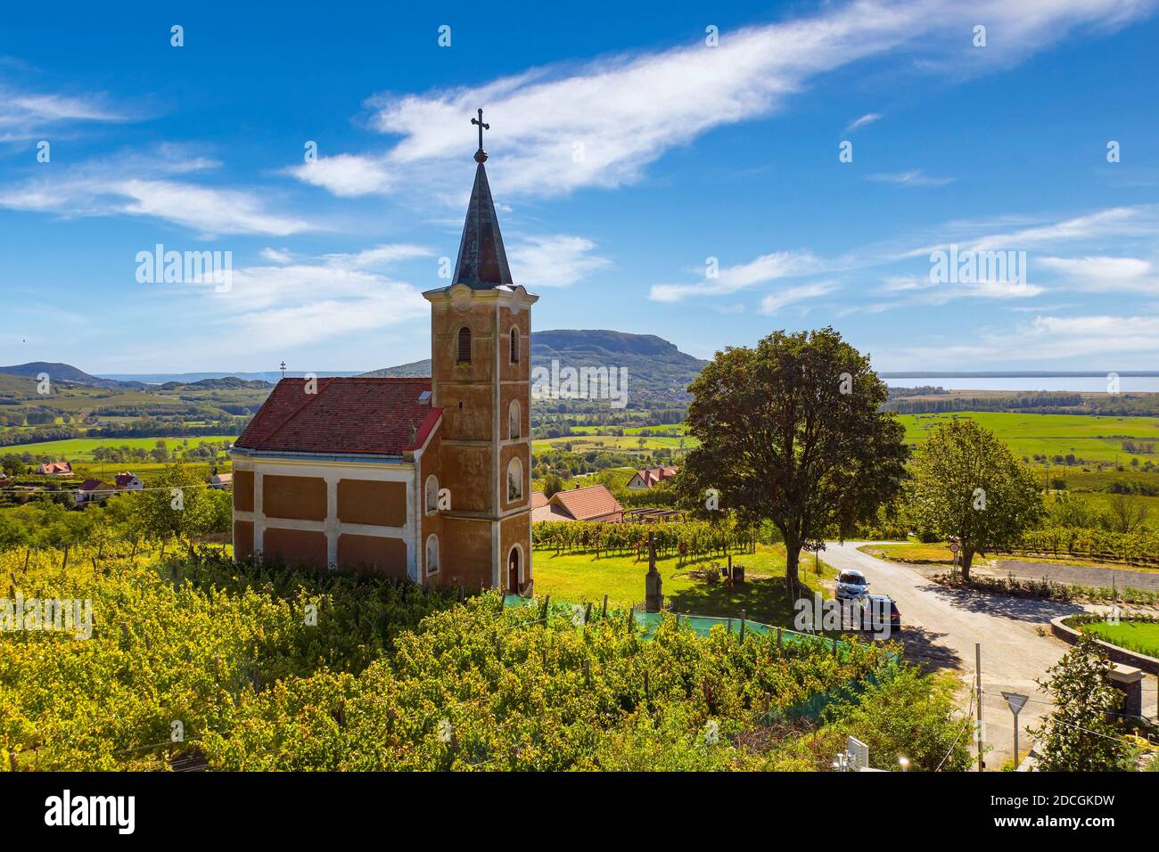 Lengyel cahpel in Hungary next to Hegymagas town Near by Lake Balaton. Hungarian name is Lengyel kápolna. This place there is on  Badacson wine region Stock Photo
