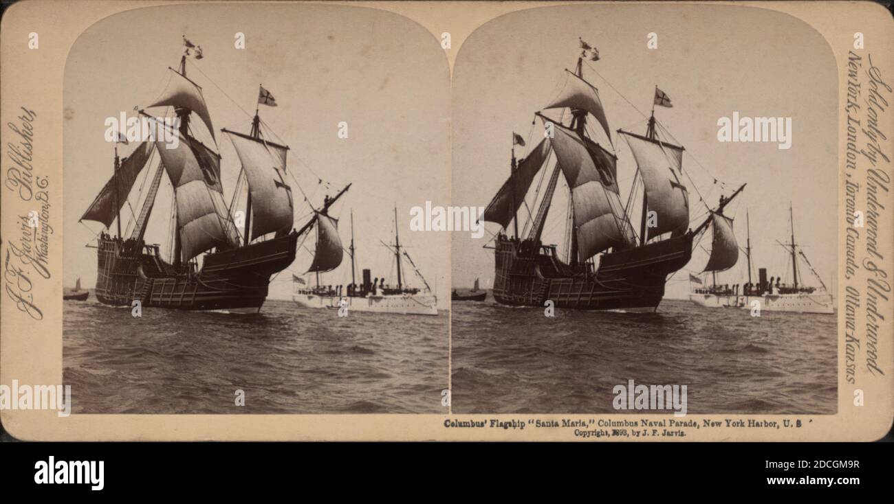 Columbus' flagship 'Santa Maria,' Columbus Naval parade, New York Harbor, U.S.A., 1893, New York (State), New York (N.Y Stock Photo
