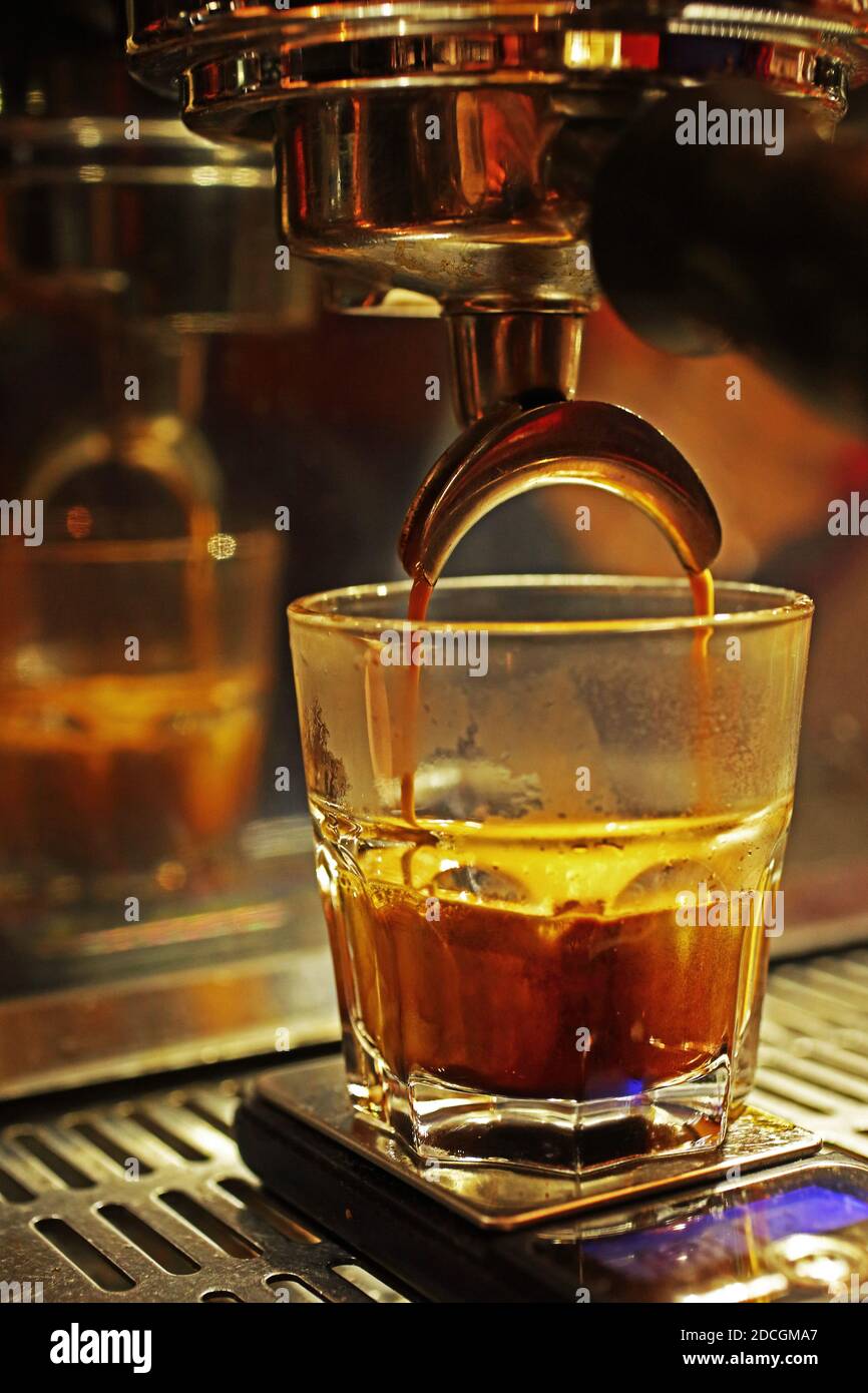 Espresso machine making special strong coffee Stock Photo Alamy