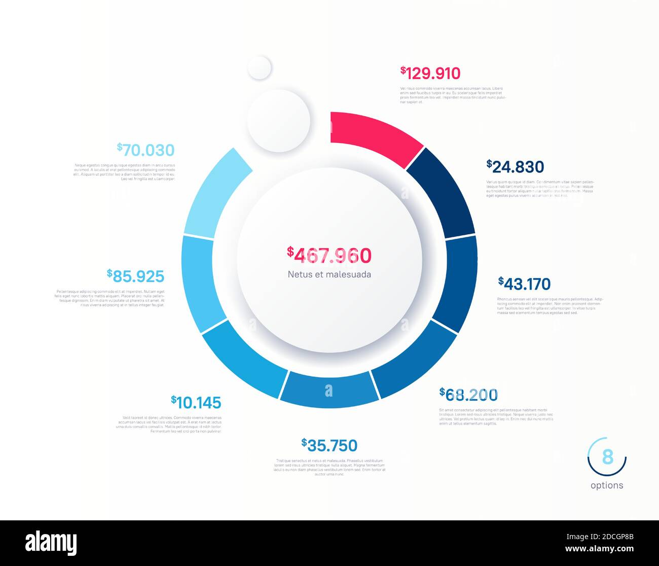 Vector infographic round chart template. Eight options, steps, parts ...