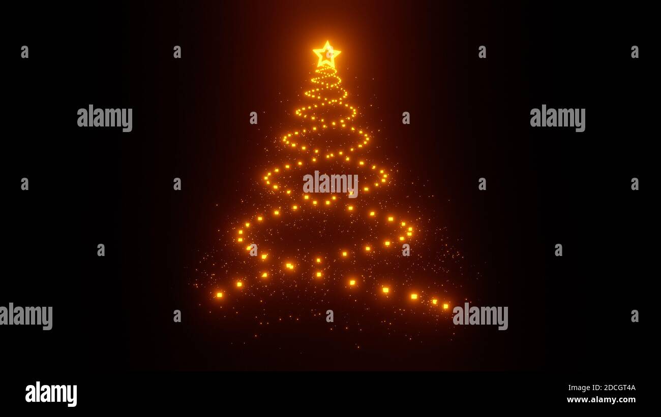 christmas tree made of glowing particles on black background isolate ...