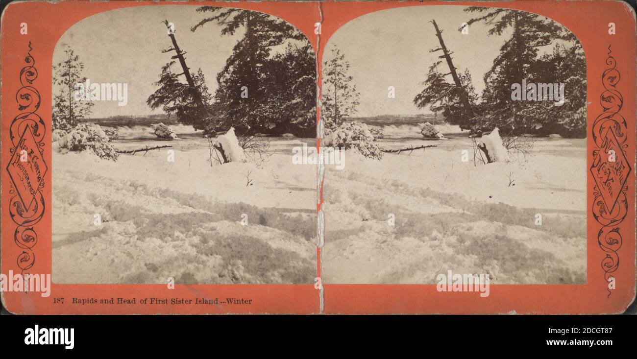 Rapids and head of First Sister Island, winter., Curtis, George E. (d. 1910), New York (State), Niagara Falls (N.Y. and Ont Stock Photo