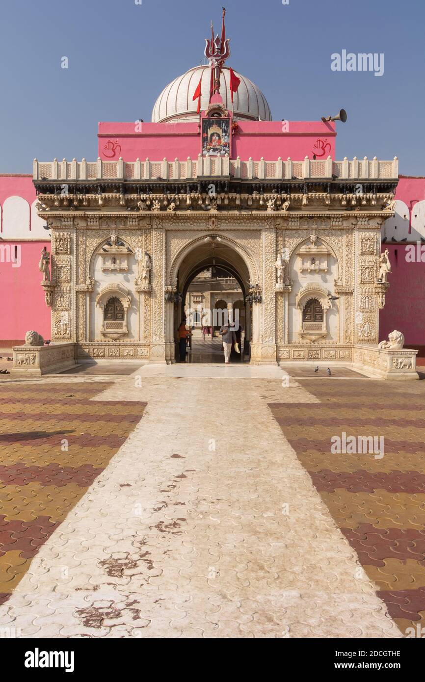 Full View Of The Building Of Karni Mata Temple From The Road In Deshnok. Stock Photo