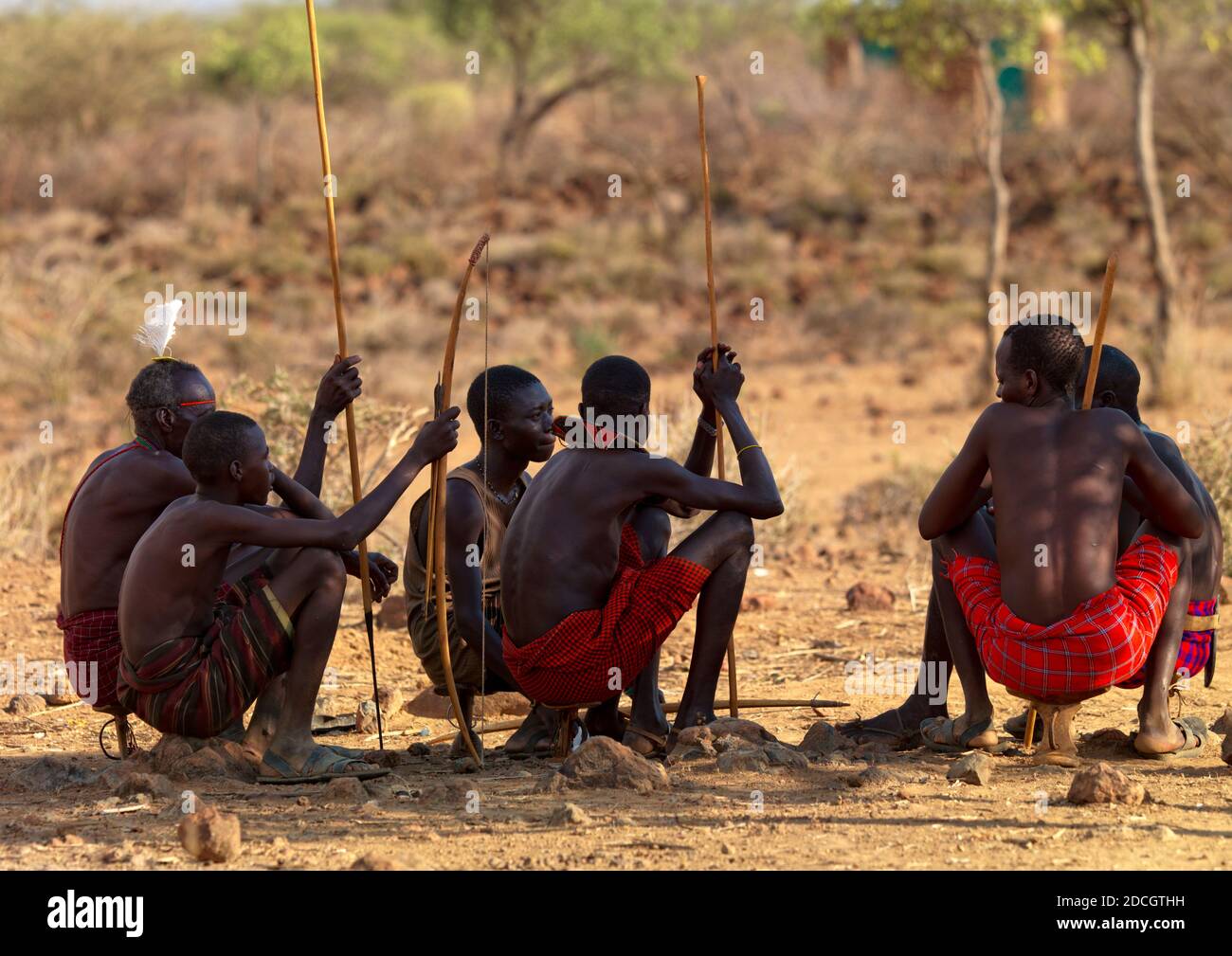 Pokot tribe men metting under a tree, Baringo County, Baringo, Kenya Stock Photo