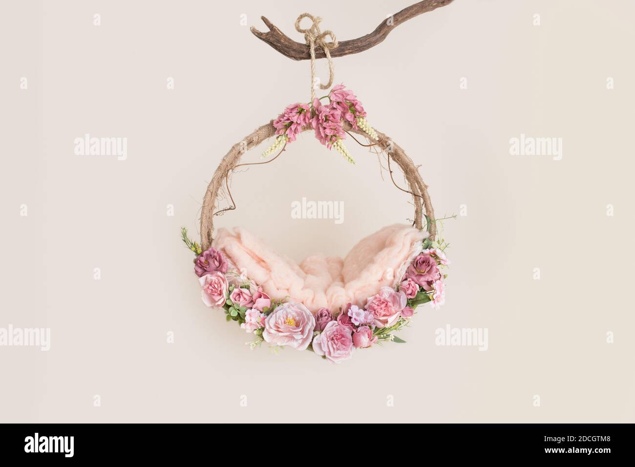 Beautiful newborn digital background with flowers. Composite for baby