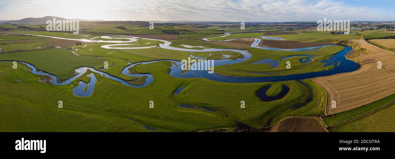 Aerial view of Oxbow formations on the River Clyde, South Lanarkshire, Scotland. Stock Photo