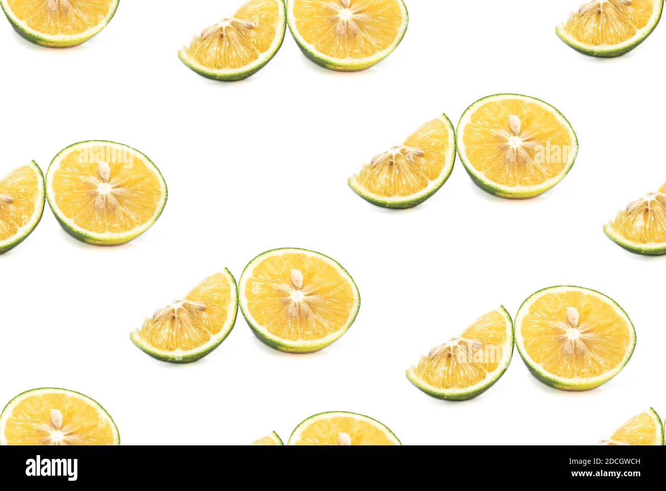 fresh lime slices pattern on white color background. Stock Photo