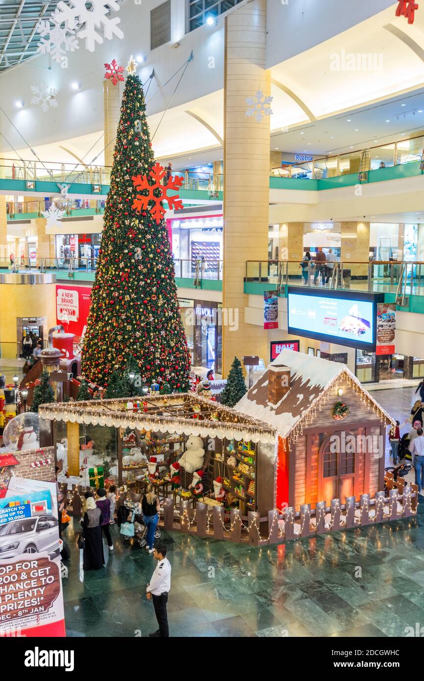 Dahbi mall with big Christmas tree, United Arab Emirates Stock Photo