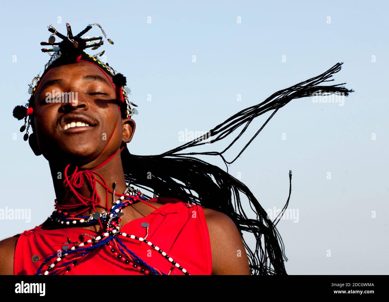 Portrait of a Maasai tribe man, Rift Valley Province, Maasai Mara, Kenya Stock Photo