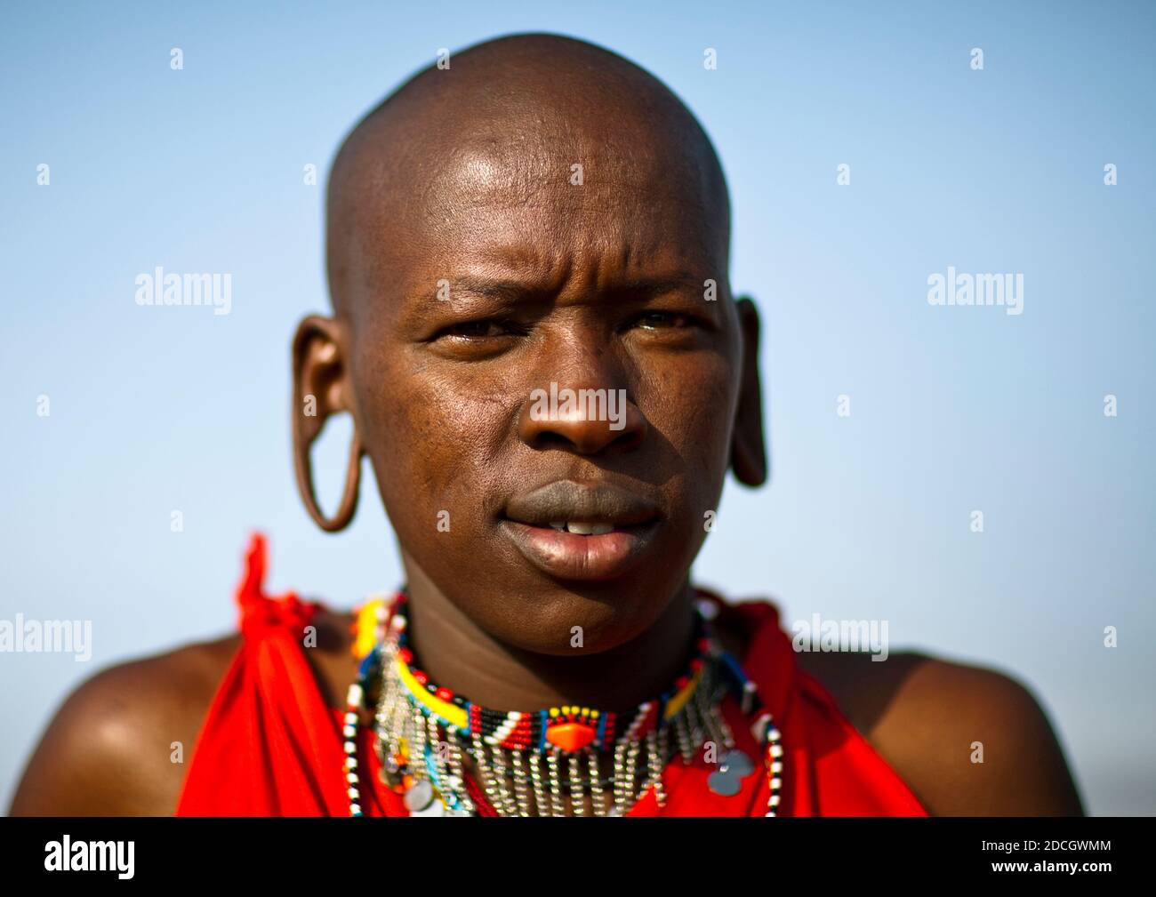 Portrait of a Maasai tribe man, Rift Valley Province, Maasai Mara, Kenya Stock Photo