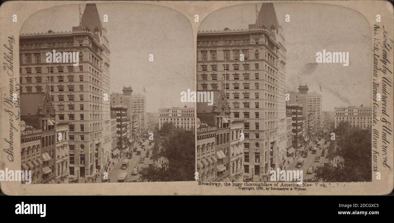 Broadway, the busy thoroughfare of America, New York, U. S. A.., 1896, New York (State), New York (N.Y.), Broadway (New York, N.Y Stock Photo