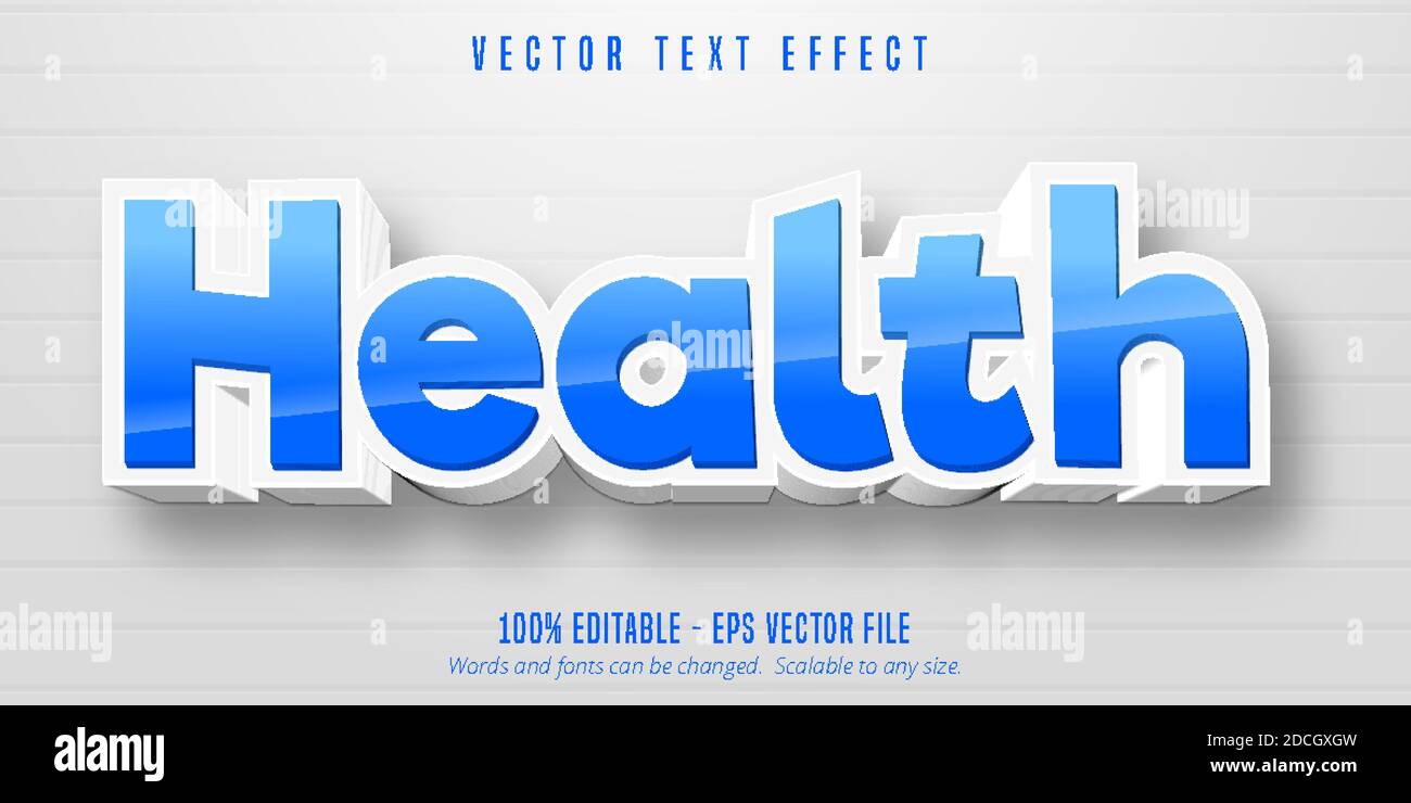 Health text, cartoon style editable text effect Stock Vector