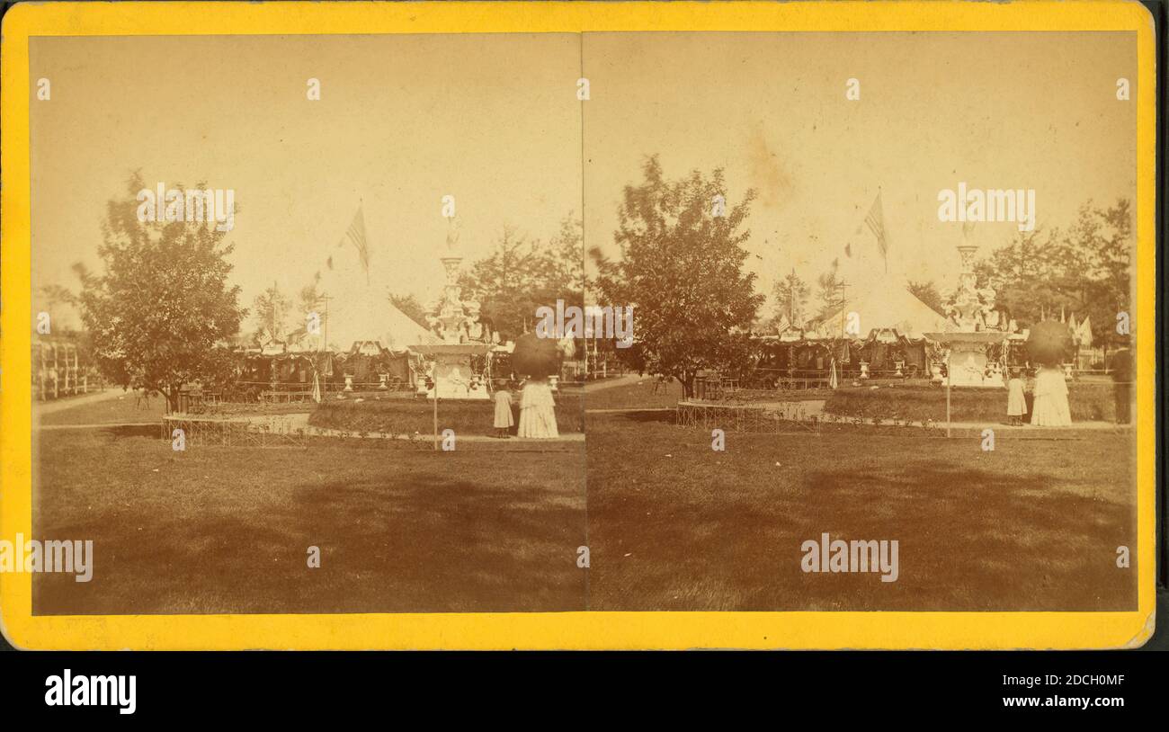 Decorated tent in recently landscaped park., Mather, J. A. (1829-1915), Pennsylvania Stock Photo
