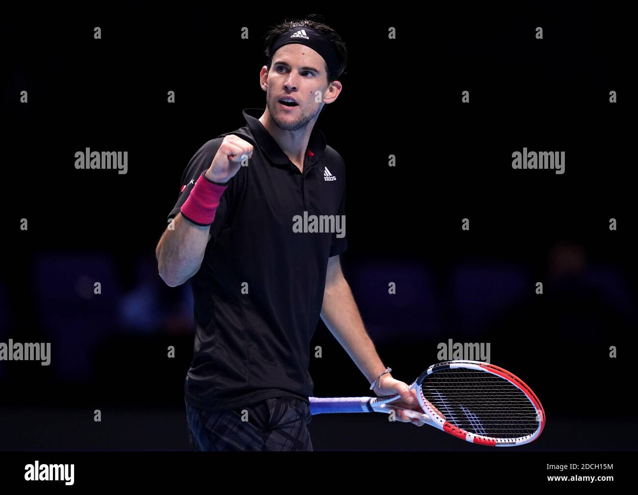Dominic Thiem reacts during his semi final match against Novak Djokovic on  day seven of the Nitto ATP Finals at The O2 Arena, London Stock Photo -  Alamy