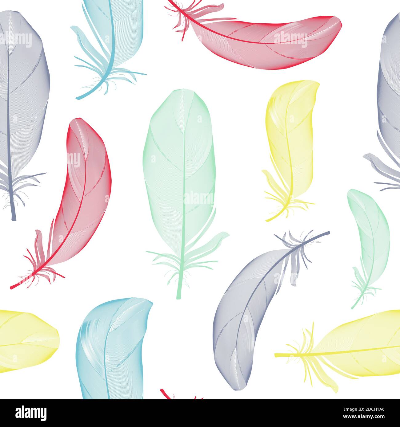 Bird Feather Hand Drawn Seamless Pattern Background Illustration Stock ...
