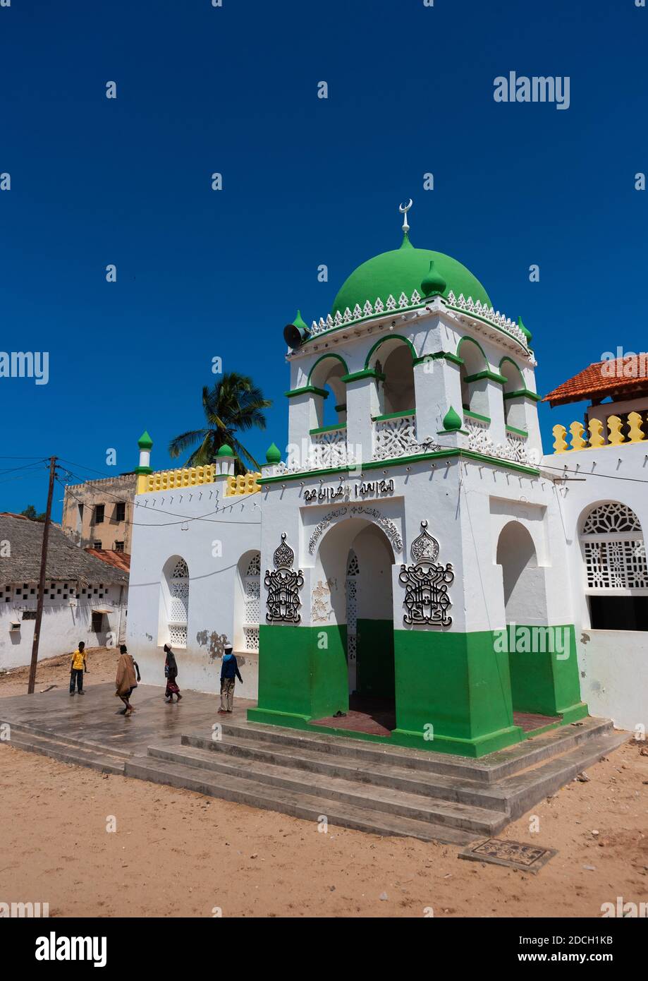 Mosque with a green dome, Lamu County, Lamu, Kenya Stock Photo