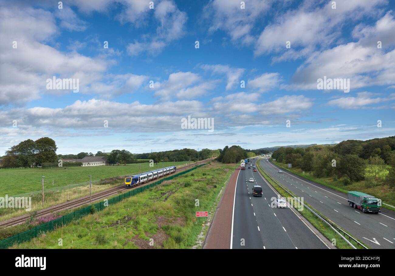 Northern rail class 195 CAF Civity diesel train on the electrified west