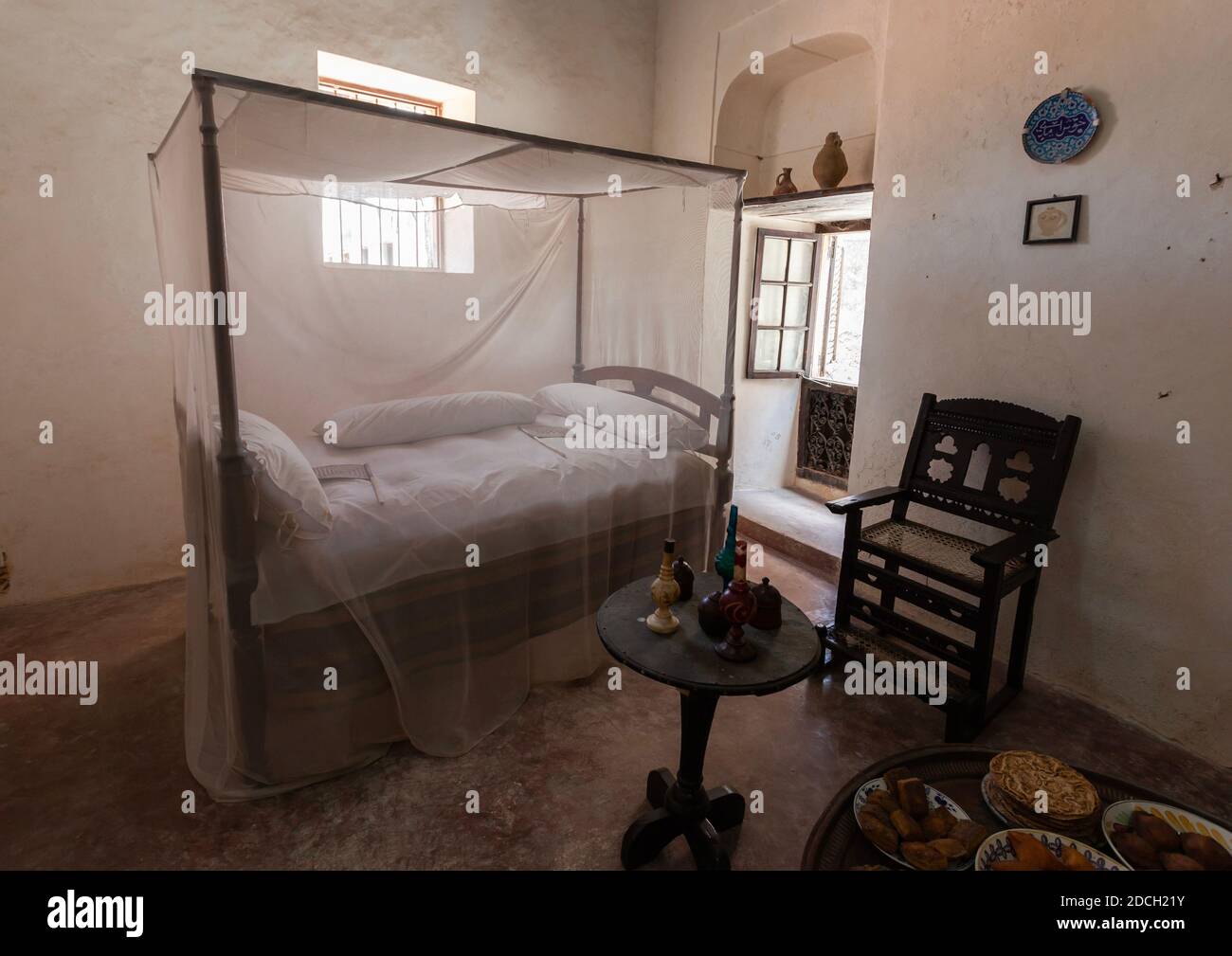 Traditional bedroom in a swhaili house, Lamu County, Lamu, Kenya Stock Photo