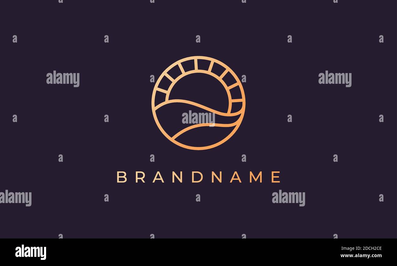 Simple and modern luxury line gold logo design of sea water wave and ...