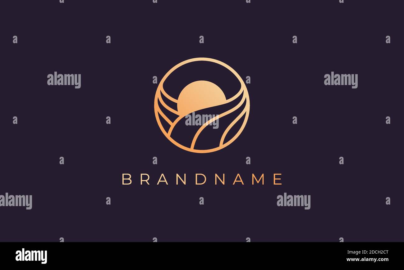 Simple and modern luxury line gold logo design of sea water wave and ...