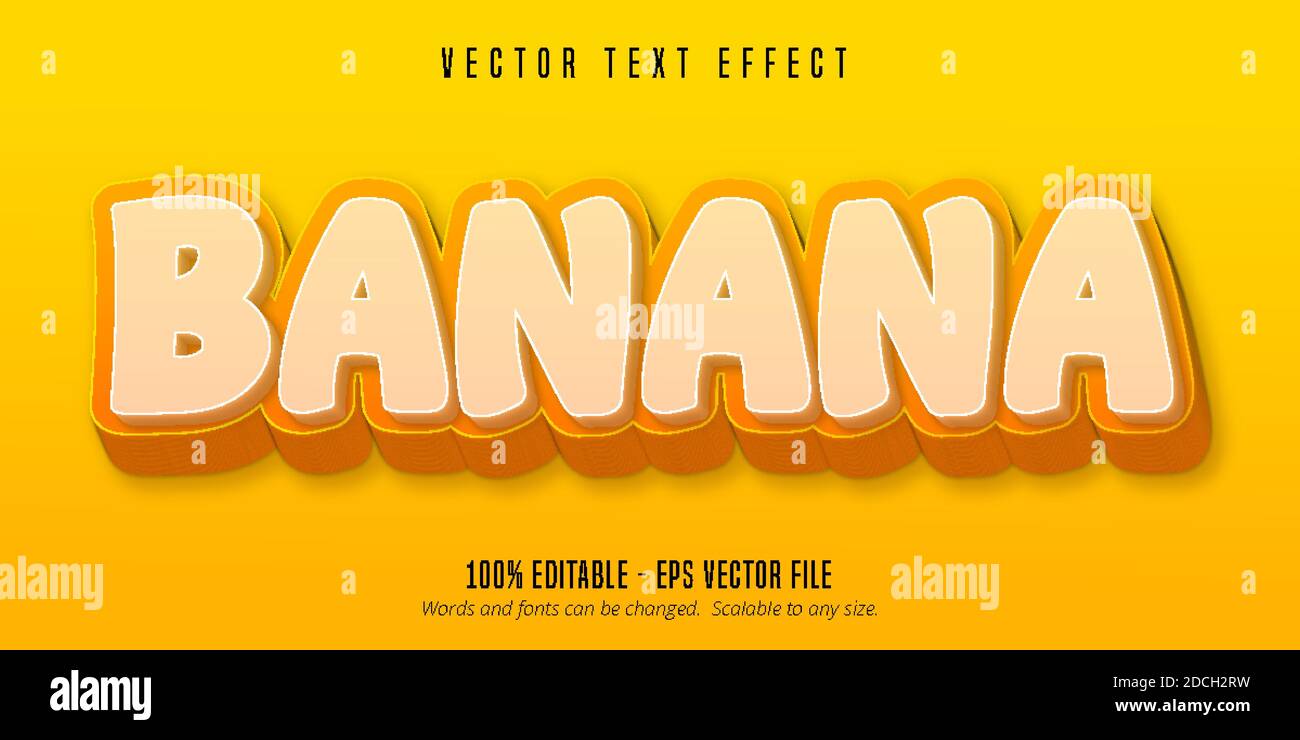 Banana text, cartoon style editable text effect Stock Vector Image