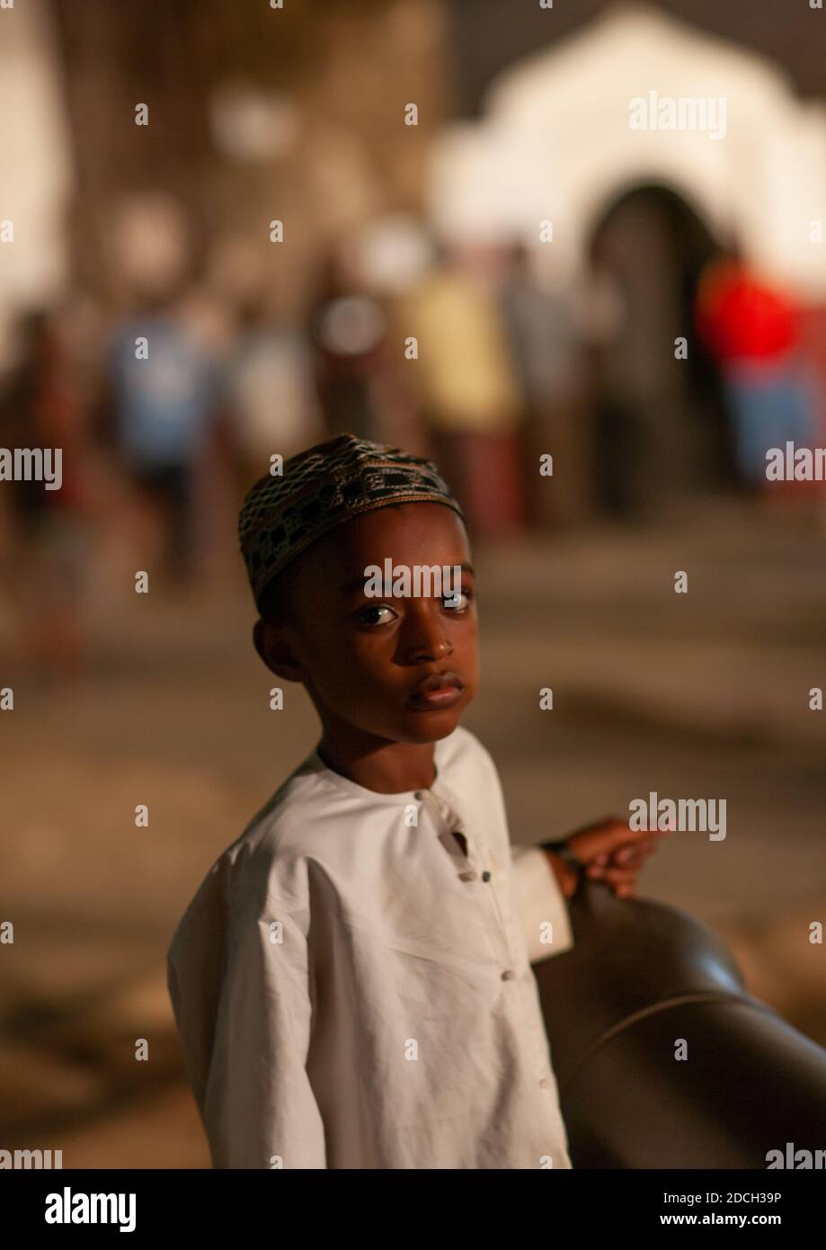 Little boy wearing kofia, Lamu County, Lamu, Kenya Stock Photo