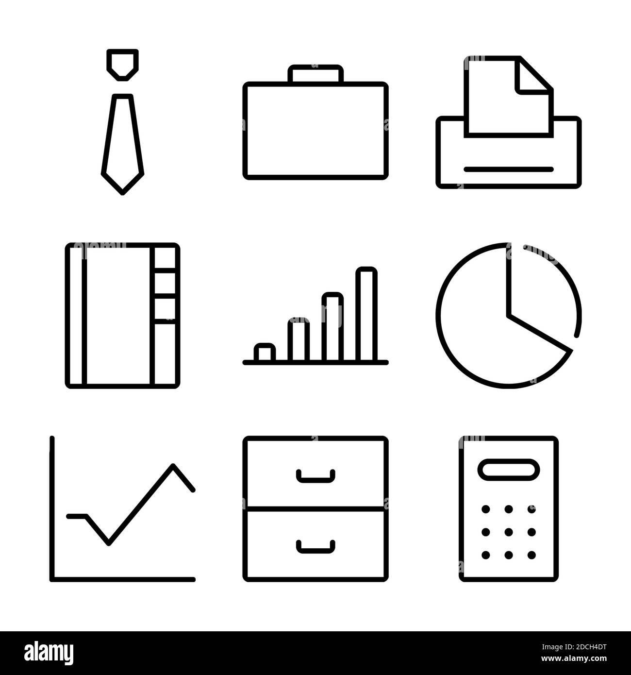 Line icons symbols tie printer chart pie calculator Stock Photo