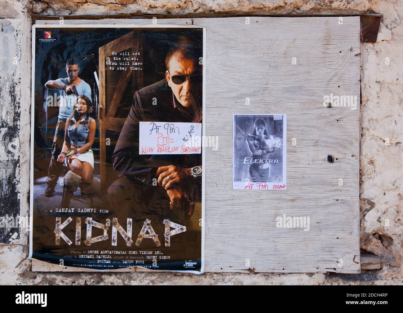 Kidnap movie fiction on a cinema billboard, Lamu County, Lamu, Kenya Stock Photo