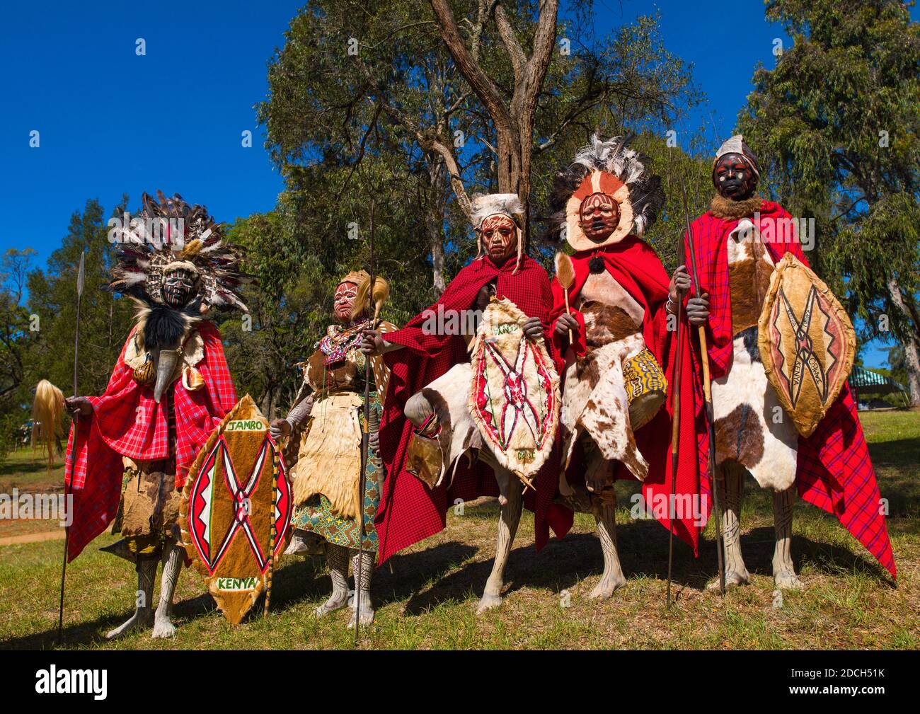 KENYA East Africa Tribal People Kikuyu tribesman wearing head dress and white  body paint decoration Stock Photo - Alamy