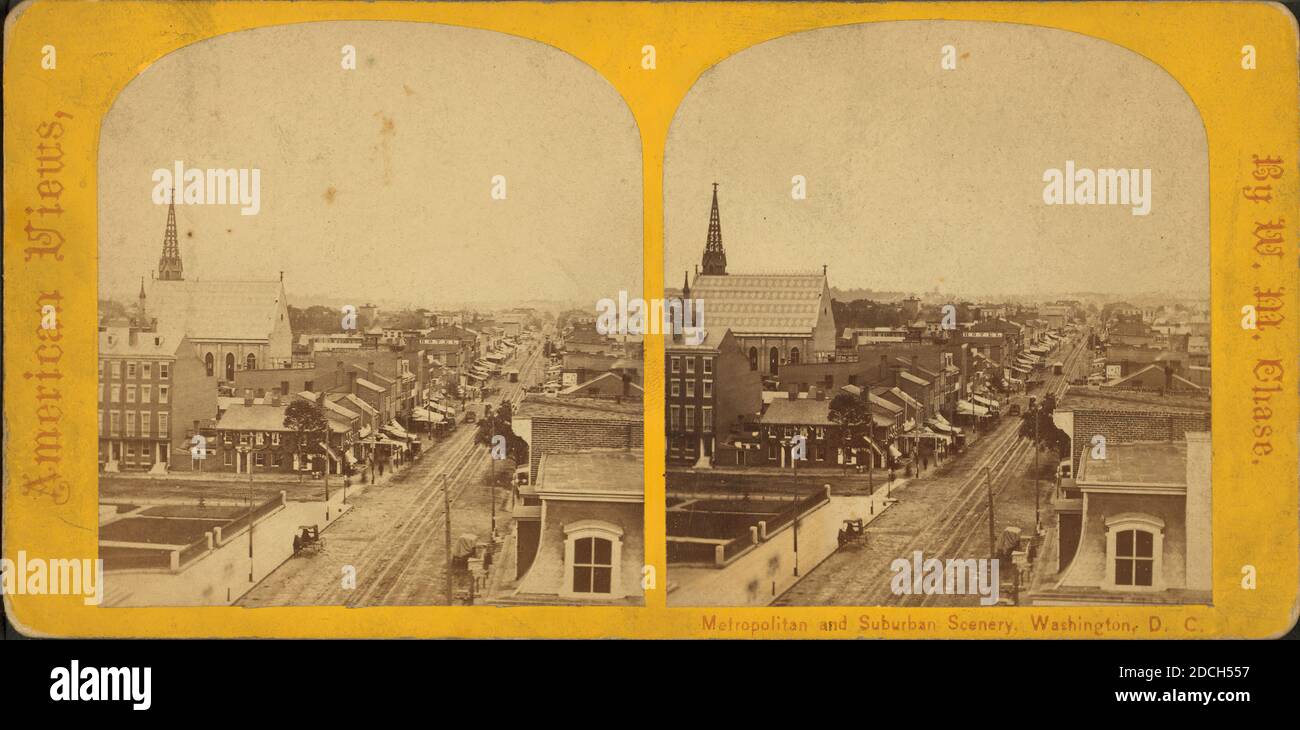 Church and street railway visible., 1865, Washington (D.C Stock Photo