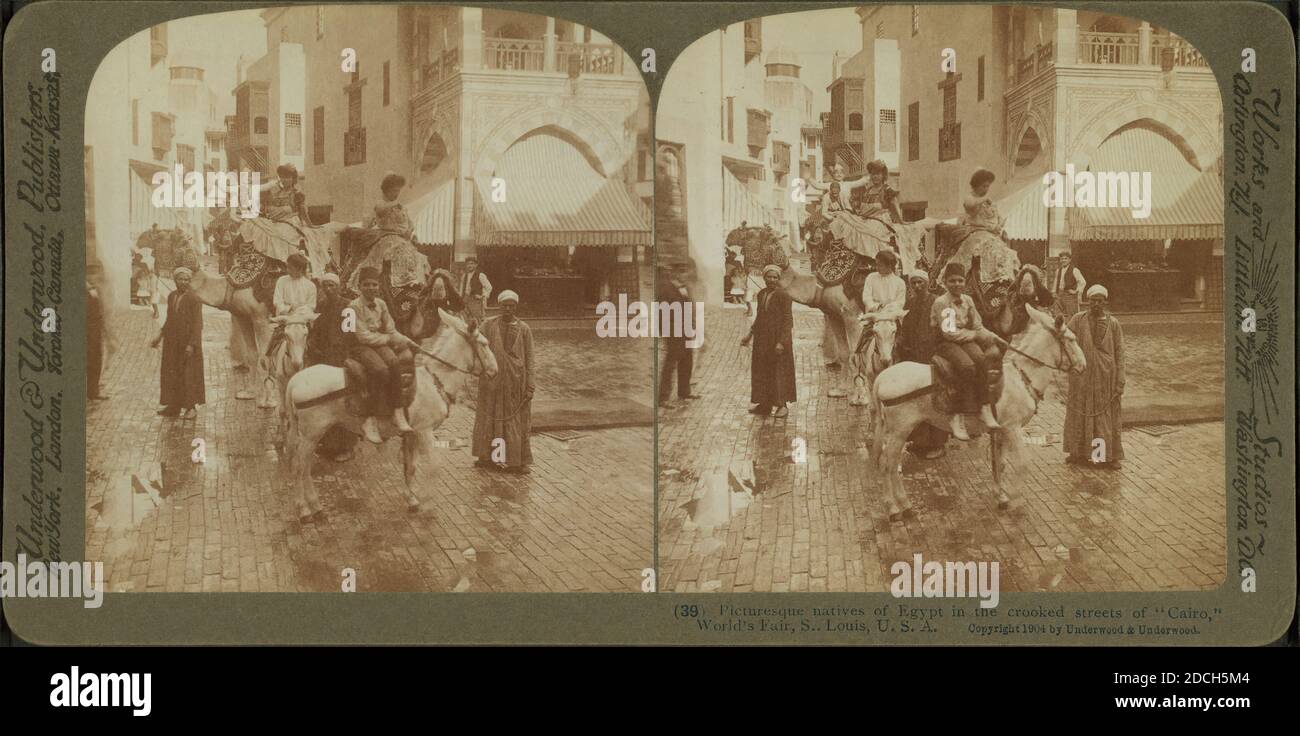 Picturesque natives of Egypt in the crooked streets of 'Cairo,' World's Fair, St. Louis., 1903, Exhibitions, Missouri, Saint-Louis Stock Photo